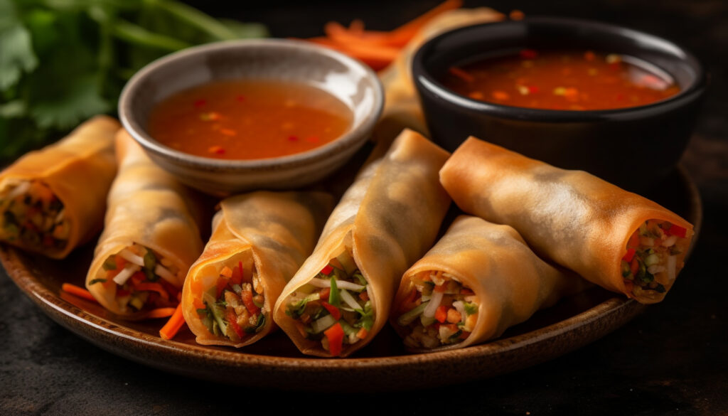 Fresh spring rolls with pork and vegetables served as a meal for residents at ManuCourt care home