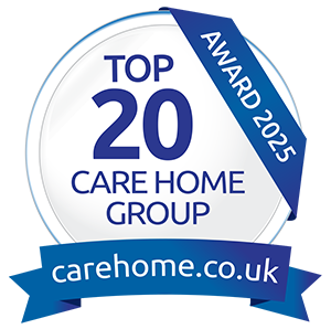 Award-winning care home service recognition badge for ManuCourt