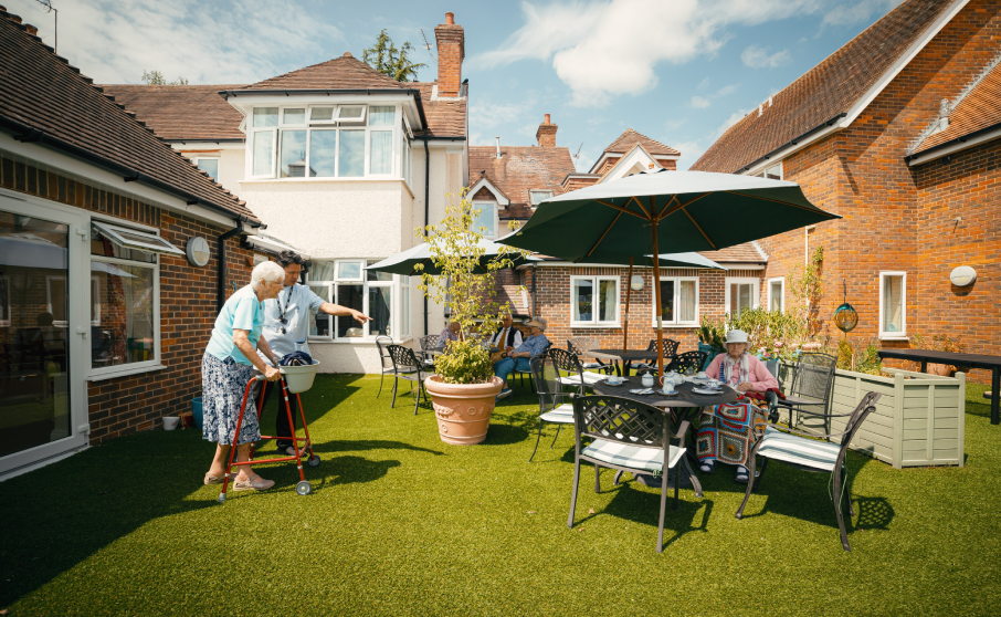 Residents enjoying outdoor space at ManuCourt care home